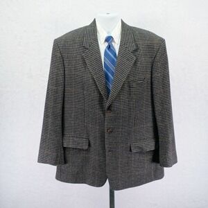 Bill Blass Signature -44R- Tweed Wool Black Gray Houndstooth W/ Brown Green Wind